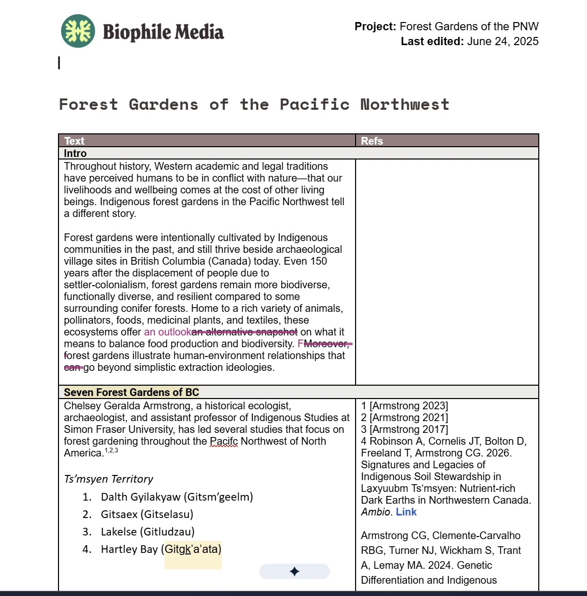 Research document with copy and cited sources